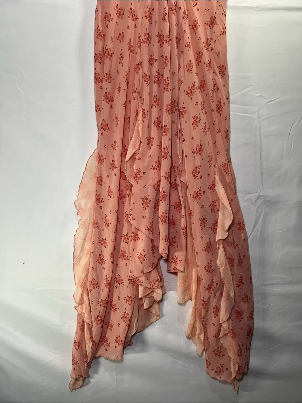 Free People Women’s Pink Floral Ruffle Handkerchief Hem Maxi Dress Size M